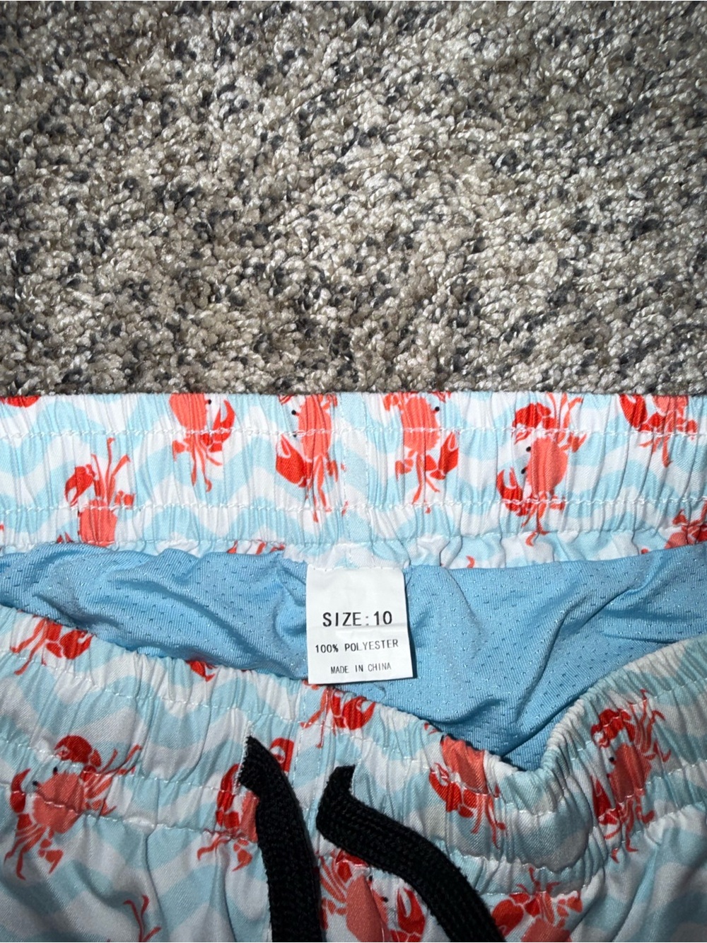 Youth Sz 10 - Crab Print Swim Shorts - White & Light Blue with Red Crabs - Picture 4 of 5